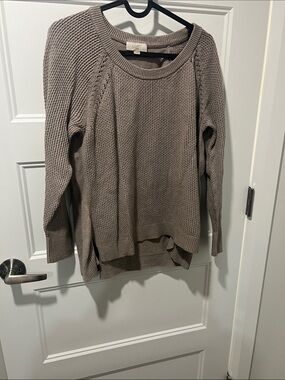 LOFT Taupe-Gray Scoop Neck Knit Sweater